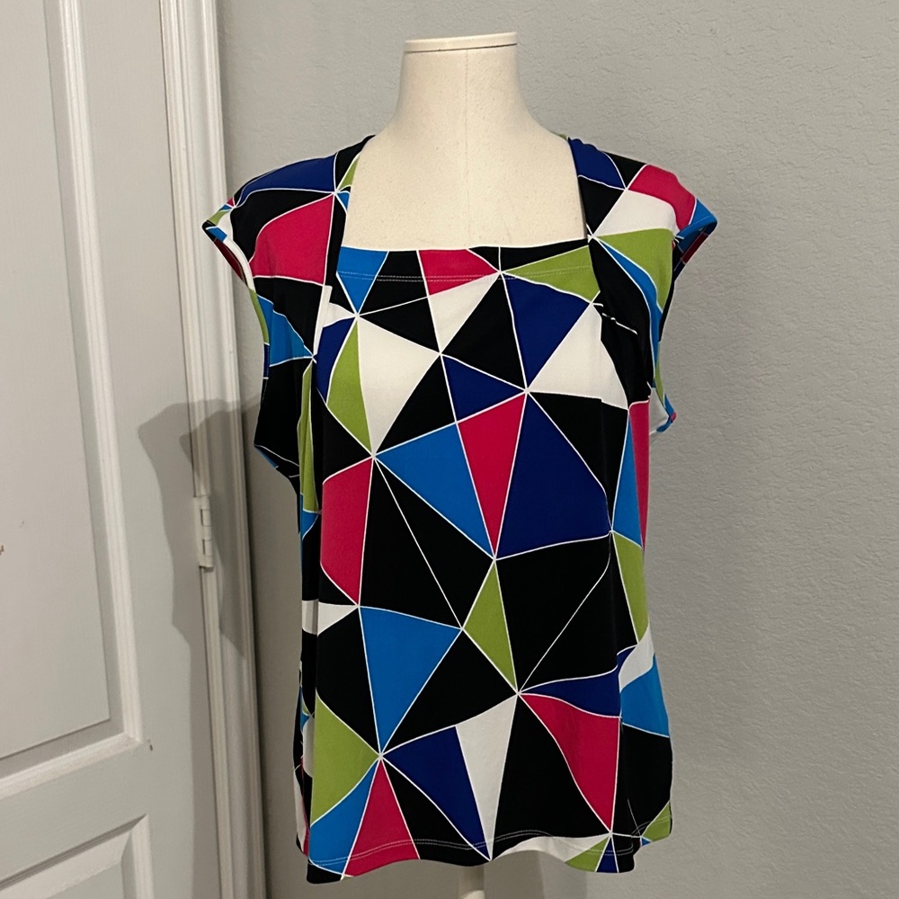 Kasper Geometric Colorful Blouse